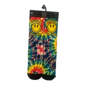 “Have A Nice Day” Smiley Face - Tie-Dye Socks ODD Sox Knits : Crew Socks